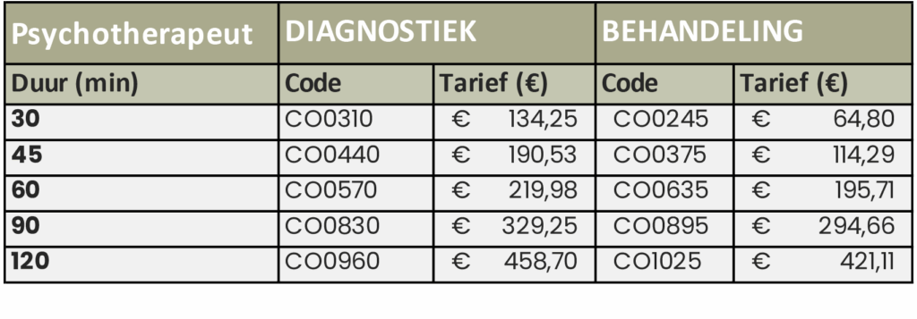 psychotherapeut tarieven 2025